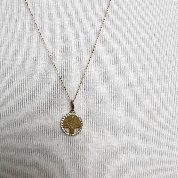 14K YELLOW GOLD TREE OF LIFE PENDANT NECKLACE WITH CUBIC ZIRCONIA - Picture 14 of 14